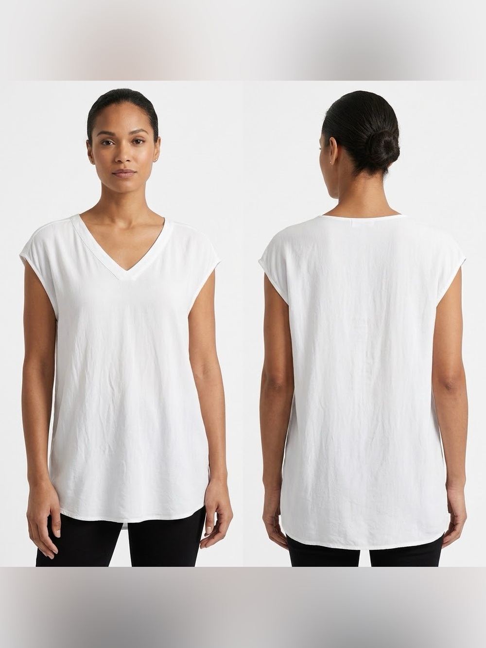 Chico's White V-Neck Cap-Sleeve Top